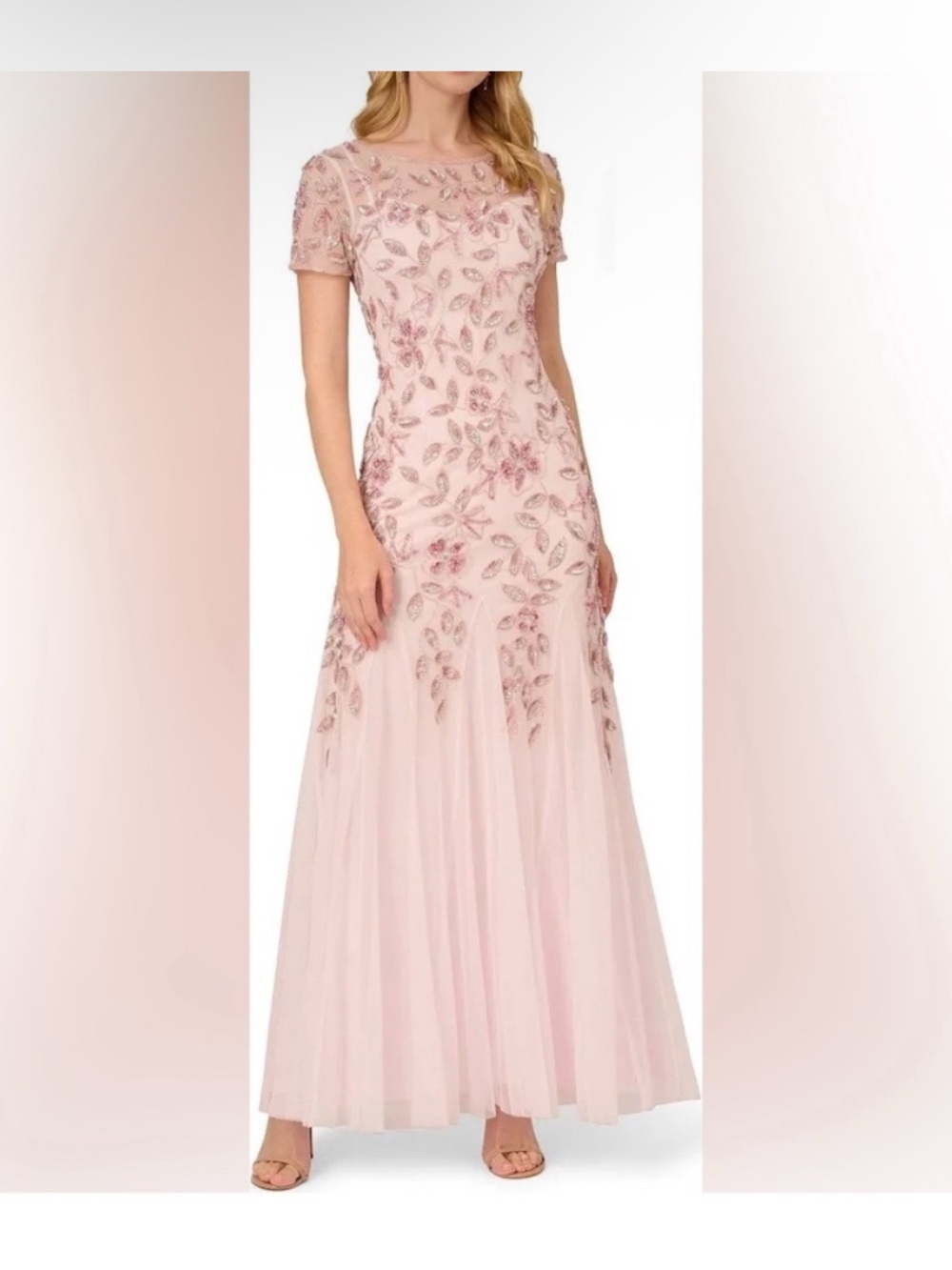 Adrianna Papell Blush Pink Beaded Gown Size 16 NWT Formal Evening Dress MOB GALA - Picture 6 of 16
